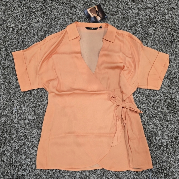 IMAN Global Chic Collared Surplice Blouse Orange NWT Size M - Picture 2 of 8